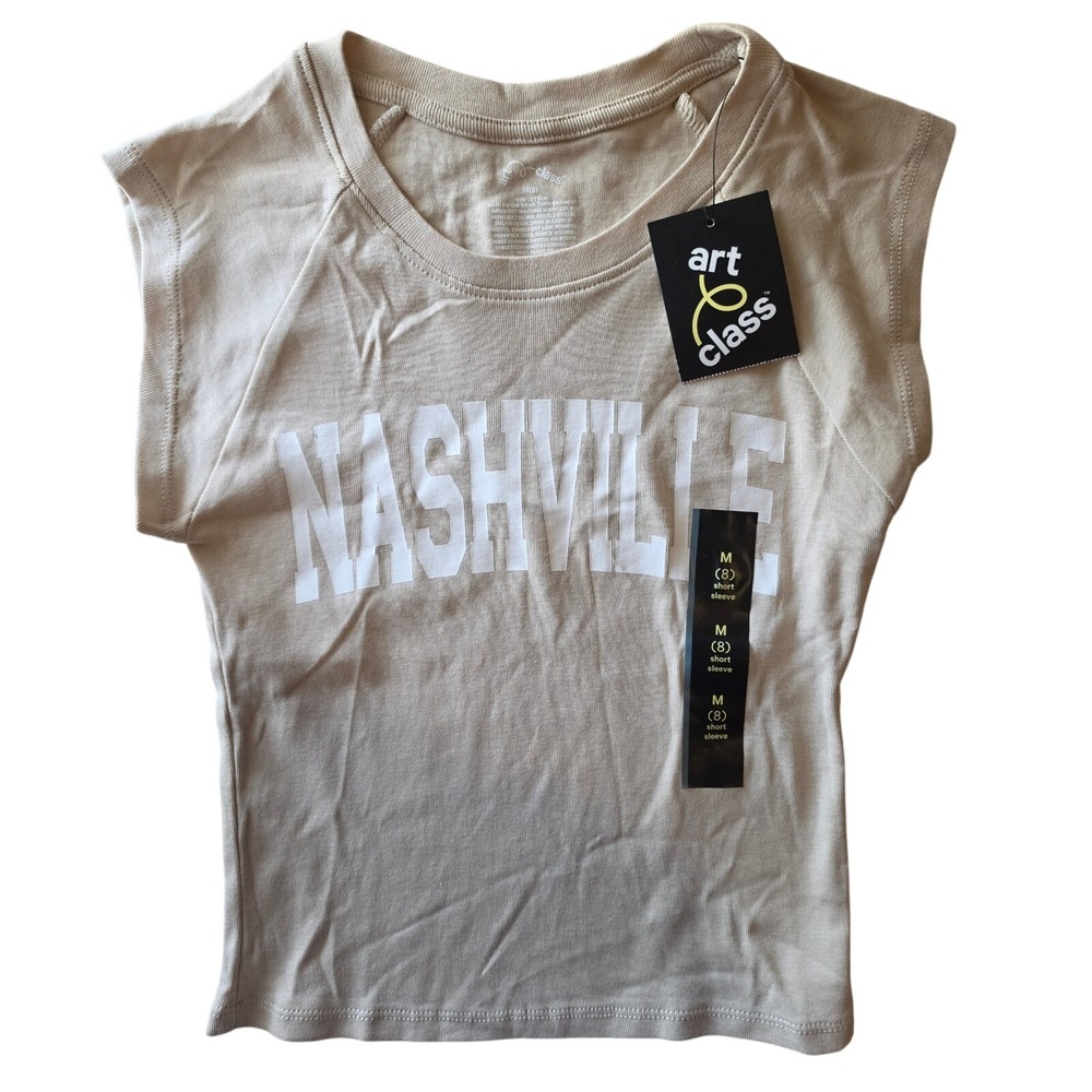 Art Class Nashville Graphic Tee Tan‎ Beige Kids Size M 8 NWT Cotton Short Sleeve